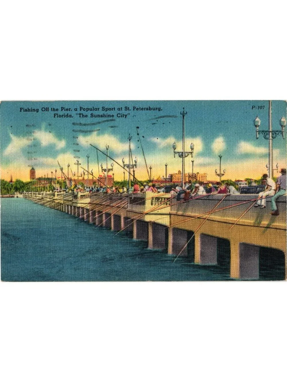 Fishing Off The Pier St. Petersburg Florida 1954 Linen Postcard